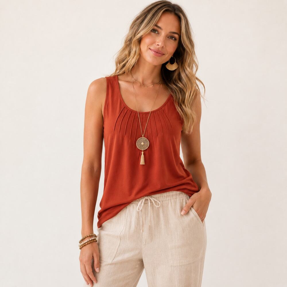 Susan Graver Liquid Knit Sleeveless Blouse Women's Size 2X Rust Brown Office